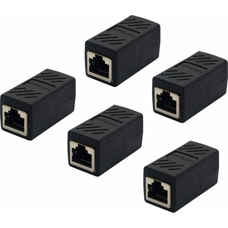 Coupleur RJ45, extension de câble Ethernet reliée à un adaptateur LAN femelle à connecteur d'extension femelle, est compatible avec le réseau Cat7 Cat6a Cat5a (paquet de 5) Noir (1/5)