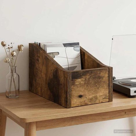 vidaXL LP Record Box Smoked Oak 18 x 32 x 18 cm Engineered Wood (1/5)