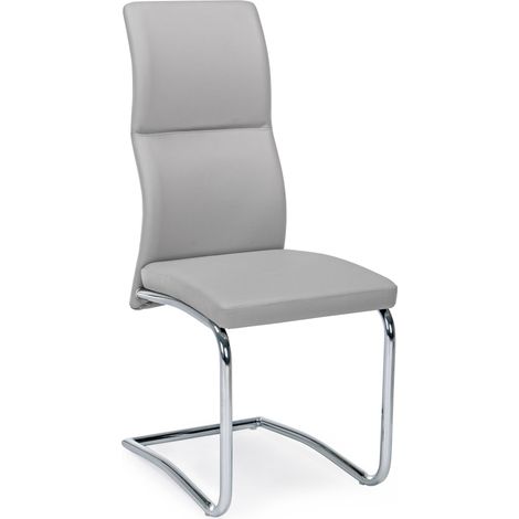 Chaise en acier et assise simili cuir gris Thelma - Lot de 4 (1/5)