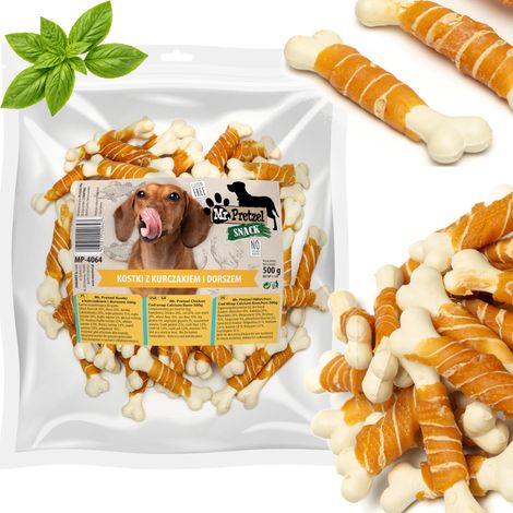 Delikatesse, Snack für Hunde Würfel mit Huhn und Kabeljau Mr. Pretzel 500g