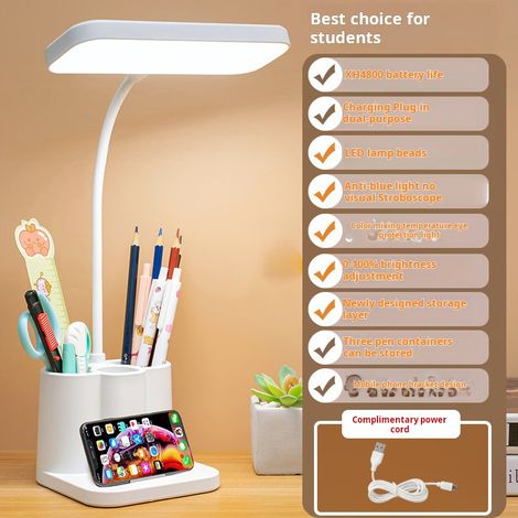 Lámpara de escritorio LED recargable con control táctil y regulador de intensidad de 3 niveles, perfecta para leer por la noche en la oficina o en casa. (1/5)