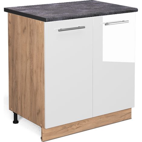 Spülenunterschrank Fame-Line, Weiß Hochglanz, 80 cm mit Regal, AP Anthrazit, Vicco