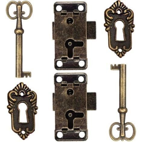 2 Pcs Serrure De Porte D'Armoire Antique Serrure Meubles Verrous Pour Placards DéCoratifs Serrure Avec Clé Trou De Serrure Pour BoîTe En Bois Bijoux Anciens Maquillage Valise Tiroir De Meubles