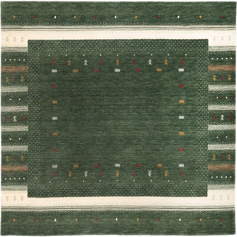 Tapis Loribaft tissé Tapis Aurora Flair - Tapis en laine  - 200x200cm, Square - 100% Laine vierge - Tissé main - Vert