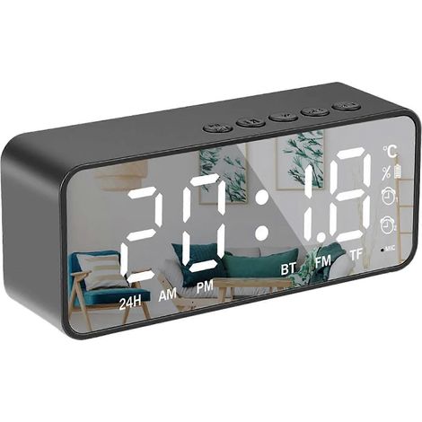 Réveil numérique intelligent, multifonctionnel, Bluetooth 5.0, finition miroir, enceinte connectée pour chambre à coucher. (1/4)
