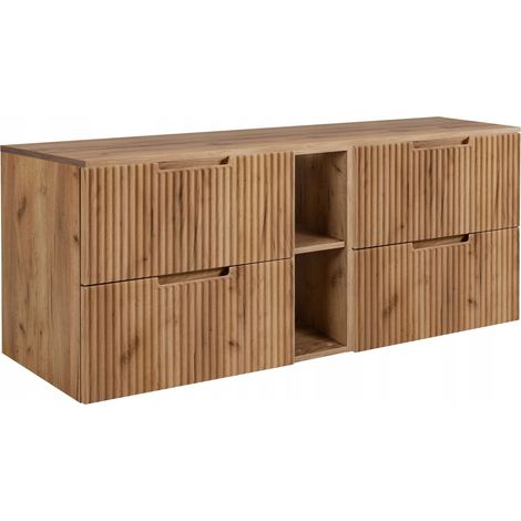 Meuble de Salle de Bain Vena - 140 cm - Chêne Craft - Fronts Rainurés - Fonctionnalité Moderne (1/5)