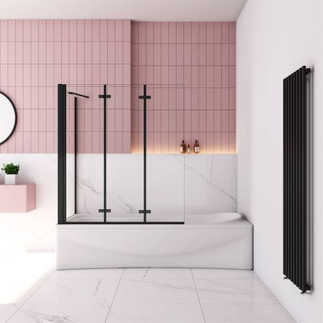 130x80x140cm 6mm ESG Badewannenaufsatz Glastrennwand auf Badewanne Faltwand + Seitenwand (1/5)