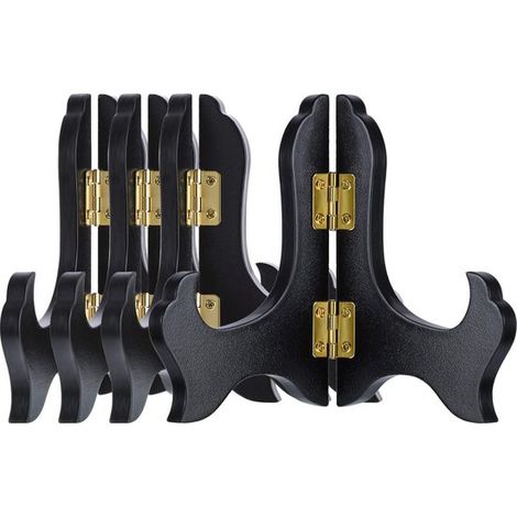 Support en bois - Porte-assiettes - Support à livres - Présentoir à assiettes - Porte-assiettes - Étagère à assiettes - Support - Support en bois - Lot de 4 - Noir - Convient aux assiettes de 11 à 15 (1/5)