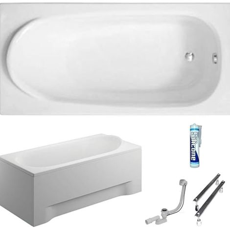 ECOLAM Baignoire rectangle acrylique Medium Polimat 190x80 cm  Tablier en acrylique  pieds siphon + silicone  ensemble complet (1/5)