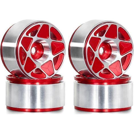 Lot de 4 jantes Beadlock en métal de 1 pouce pour voitures RC Crawler 1/18 et 1/24 TRX4M (pièces et accessoires de mise à niveau, rouge) (1/5)