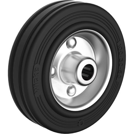 Roue caoutchouc noir jante tôle diamètre 80 x 25 alésage 12 longueur de moyeu 40 mm roulement à rouleaux