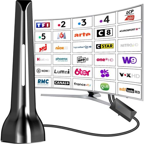 Antenne TV intérieur,Antenne TNT intérieure équipée d'un amplificateur de Signal à Gain élevé,réception Longue Distance jusqu'à 420 km avec Base magnétique (1/5)