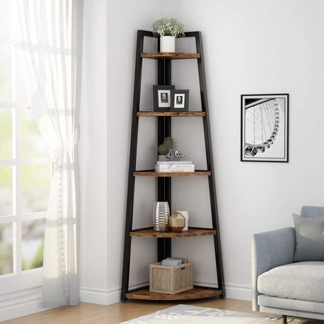 Tribesigns 70 inch Tall Corner Shelf, 5 Tier Rustic Corner Bookshelf Industrial Corner Ladder Shelf Small Bookcase Plant Stand for Living Room, Kitchen, Home Office (1/5)