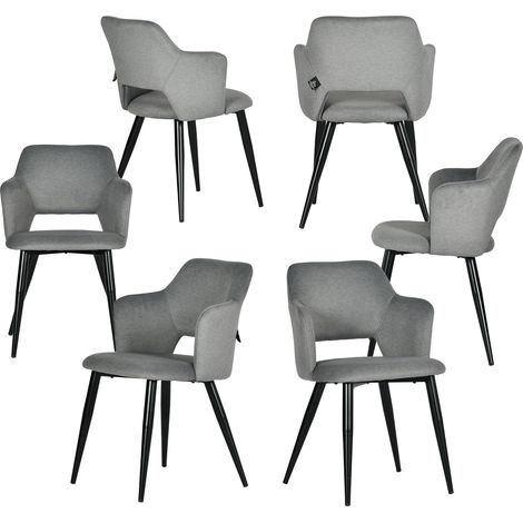 Meubles Chaises de Salle à Manger Lot de 6, Chaise de Cuisine Rembourrée en Tissu Adapté aux Animaux de Compagnie, Pieds en Métal, Jusqu'à 120 kg, Gris (1/5)