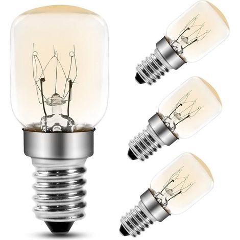 Ampoule Four 25W,E14 T25 Ampoule Incandescence 2200K Blanc Chaud, 300 Degres Ampoules Pygmées Pour Four, Micro-ondes, Lampe De Sel, Lot de 4 (1/5)