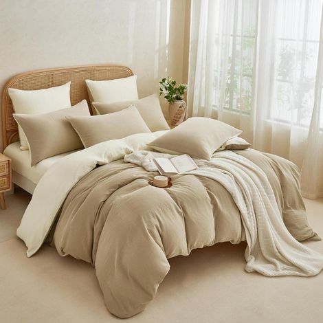 Linge de lit double gaze de coton 200x200 Kaki Beige clair 100% coton 3 pièces