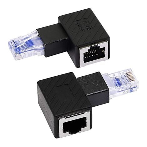 Adaptateur Ethernet, à 90 degrés, connecteur réseau LAN Cat6 RJ45 mâle vers femelle (2 par paquet) (r), pour connexion Internet (1/5)