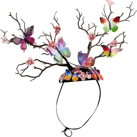 Serre-tête vintage pour fille avec branches de fleurs et papillon - Chapeau haut de forme - Pince à cheveux - Décoration de fête pour femme (1/5)