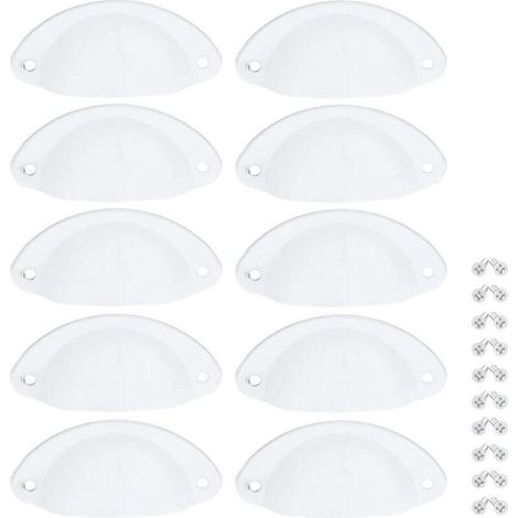 10 Pcs Poignée Blanc de Meuble Coquille Vintage Poignée pour Tiroir Armoire 82mm Bouton Porte Placard avec Vis (1/4)