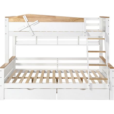Litera infantil molino con estantes y cajones, pino y MDF, blanco natural 90x200 y 140x200 (1/5)