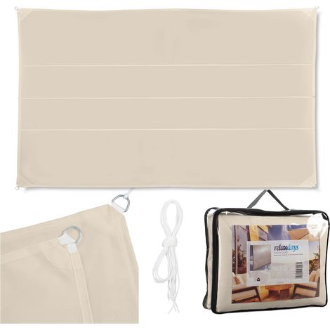 Auvent rectangulaire, hydrofuge, résistant aux UV, avec cordes de tension, terrasse, balcon, L x P : 4 x 6 m, beige (1/5)
