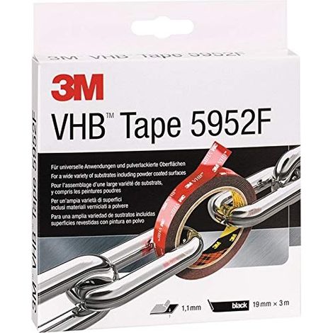 3M VHB 5952FBL  Cinta Doble Cara Foam Negro Alta Resistencia 19mm × 3m