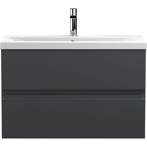 Mavesyn Contemporary 2 Drawer Wall Hung Vanity Unit with Mid-Edge Basin, Dark Grey, 800mm