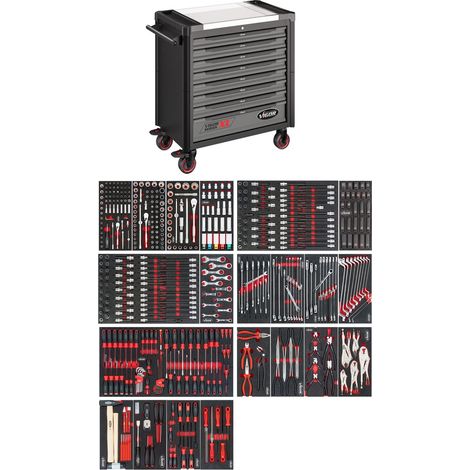 VIGOR Werkstattwagen Series XL, Edelstahl-Arbeitsplatte, mit Sortiment, 514-tlg., Anzahl Werkzeuge: 514 (1/5)