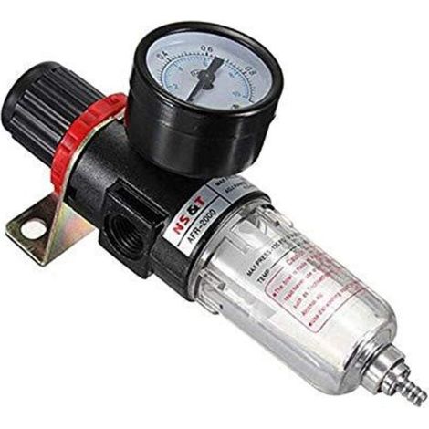 Regulateur de Pression d'air 1/4", Filtre Compresseur Dair, Séparateur d'Humidité, Filtrez l'Humidité, Nettoyez et Séchez l'air, Protégez les Outils à air Comprimé et les Dispositifs Pneumatiques (1/5)