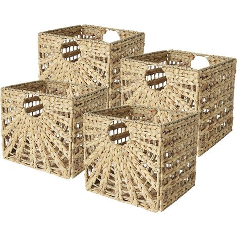 Lot 4 paniers pliables jonc de mer motif soleil 31 x 31 x 31 cm (1/5)