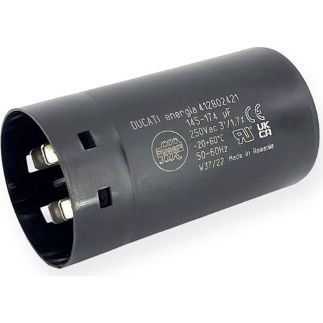 Ducati Energia – Condensateur de démarrage 145-174µF – Cosses faston double 6.3mm – Ø45,5x84mm – Pour moteurs monophasés 220V (1/3)
