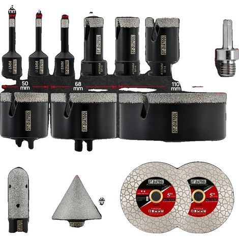 Set di punte diamantate per carotaggio, compatibili con filettatura M14, kit da 14 pezzi con 2 dischi, filettatura M14 (1/2)