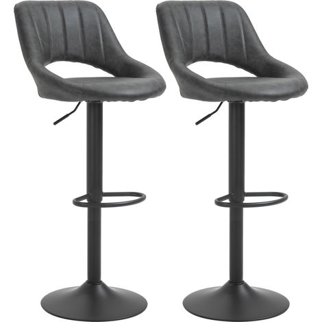 Set de 2 taburetes de bar giratorios y regulables en altura con reposapiés, similpiel gris (1/4)