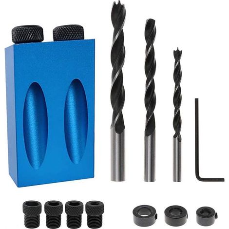 Holzbearbeitungshilfe, multifunktionaler Winkelpositionierer – 14-Loch-Spannset für 15°-Winkelbohrungen, inklusive 6/8/10-mm-Bohrer und Schraubzwinge, Holzbearbeitungsset (1/5)