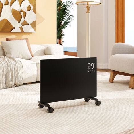 Radiateur électrique AICA NDJ1 1500W WiFi connecté verre noir ultra-fin 70mm mobile mural