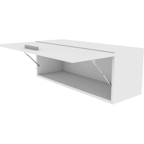 Libreria pensile moderna con anta a ribalta, L 90 cm - Montaggio rapido - Bianco (1/4)