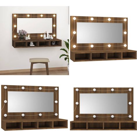 Armoire à miroir avec LED Chêne marron 90x31,5x62 cm - Armoire À Miroir - Meuble Salle De Bain - Éclairage Led - Rangement Cosmétiques - Vanity Table - Home & Living (1/5)