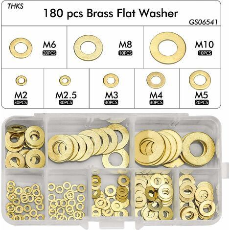 - 180pcs Rondelle Plate, Joint Rondelle Plate en Laiton Assortiment, M2 M2.5 M3 M4 M5 M6 M8 M10 Rondelle Plate pour L'étanchéité des Vis Bagues D'étanchéité-Livré avec Boîte-Karteo (1/5)