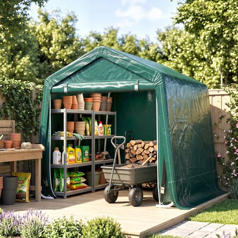 Abri Moto extérieur 2,4x2 m, garage pliable en acier et toile PE pour outils, motos et vélos, vert (1/5)