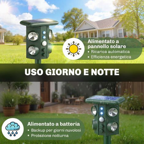 Répulsif ultrasonique solaire pour chats, 5 modes avec détecteur PIR, lampe LED flash anti-intrusion extérieur