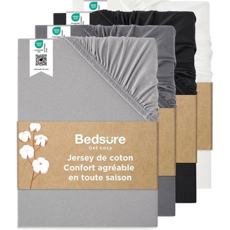 Drap Housse 180x200cm Coton Jersey - Profond 40cm, Gris (1/5)