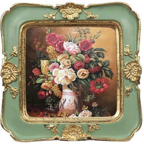 Cadres photo vintage 7,6 x 7,6 cm, avec mobilier floral doré en relief, décoration de style rétro, affichage mural et de table, galerie d'art (7,6 x 7,6 cm, vert) (1/5)