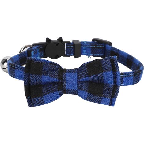 Colliers à nœud papillon pour chats, cravate à carreaux en tissu doux avec cloche, fournitures de décoration pour animaux de compagnie, bleu (1/5)