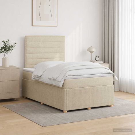 vidaXL Cama box spring con colchón Crema 120 x 190 cm Tela (1/5)