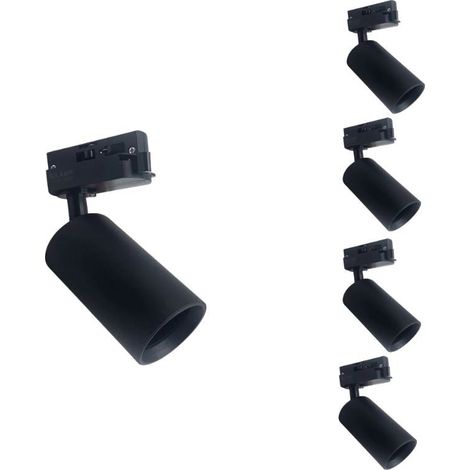 Spot LED sur rail 80° Monophasé NOIR pour ampoule GU10 - Pack de 5 - SILAMP