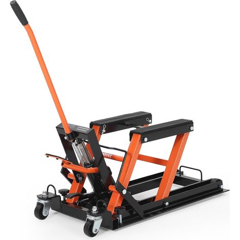 Table élévatrice Hydraulique Moto 1500 Lbs - Actionnement Au Pied, Ciseaux, 4 Roues Et Poignée - Support Portable pour Entretien Et Réparation ATV/UTV, Noir+Rouille Orange
