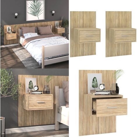 Wand-Nachttische 2 Stk. Sonoma-Eiche - Wandmontage - Holz Nachttisch (1/5)