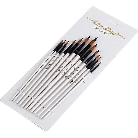Ensemble de 12 pinceaux à manche en bois pour gouache, aquarelle et acrylique (1/4)