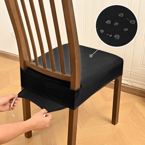 Set di quattro coprisedie elastici e impermeabili per sala da pranzo, sfoderabili e lavabili (con cinghie posteriori), colore nero. (1/5)