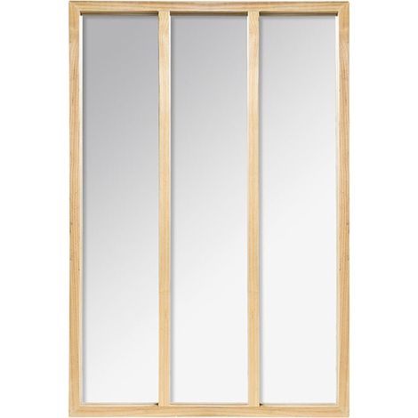 Silumen – Miroir mural en bois rectangle 3 colonnes 76x116 cm – Verre de haute qualité – Cadre en bois MDF et paulownia – Élégance naturelle (1/4)